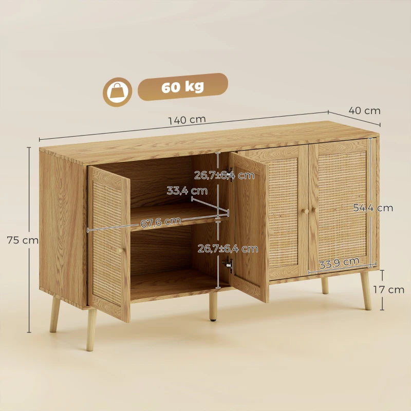 Nancy's Telve Dressoir - Opbergkast - Sideboard - Boho Stijl - Natuurlijk hout - 140 x 40 x 75 cm