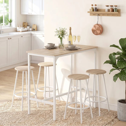 Nancy's Trecase Bartafel Set - Barset - 5-Delige Set - Ruimtebesparend - Eiken / Wit