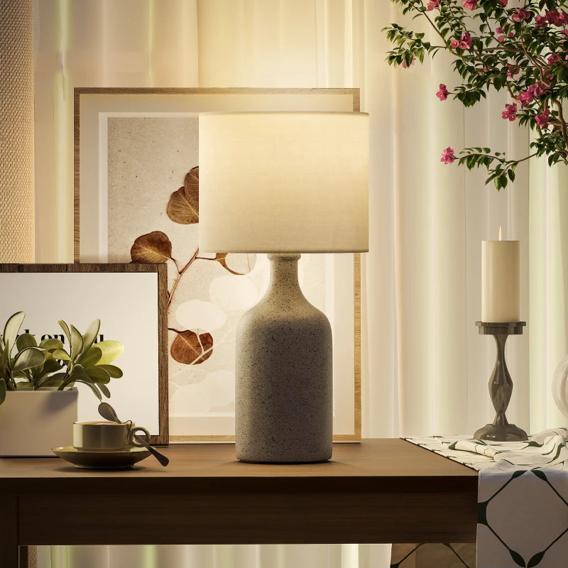 Nancy's Palena Tafellamp - Bureaulamp - Keramisch Voet + Linnen Kap - Zandbruin / Wit