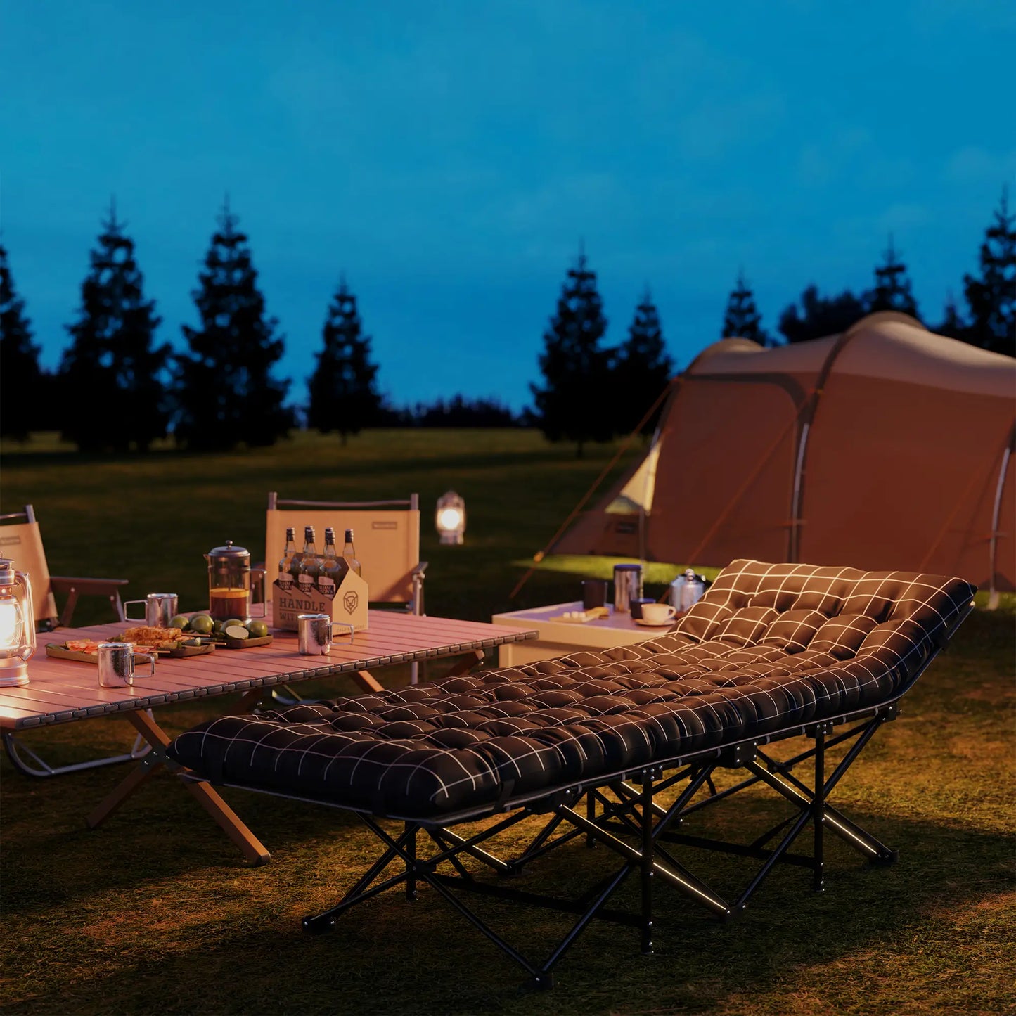 Nancy's Ghilarza Campingbed - Stretcher - Vouwbed - Veldbed - Zwart - ± 190 x 65 x 35 cm