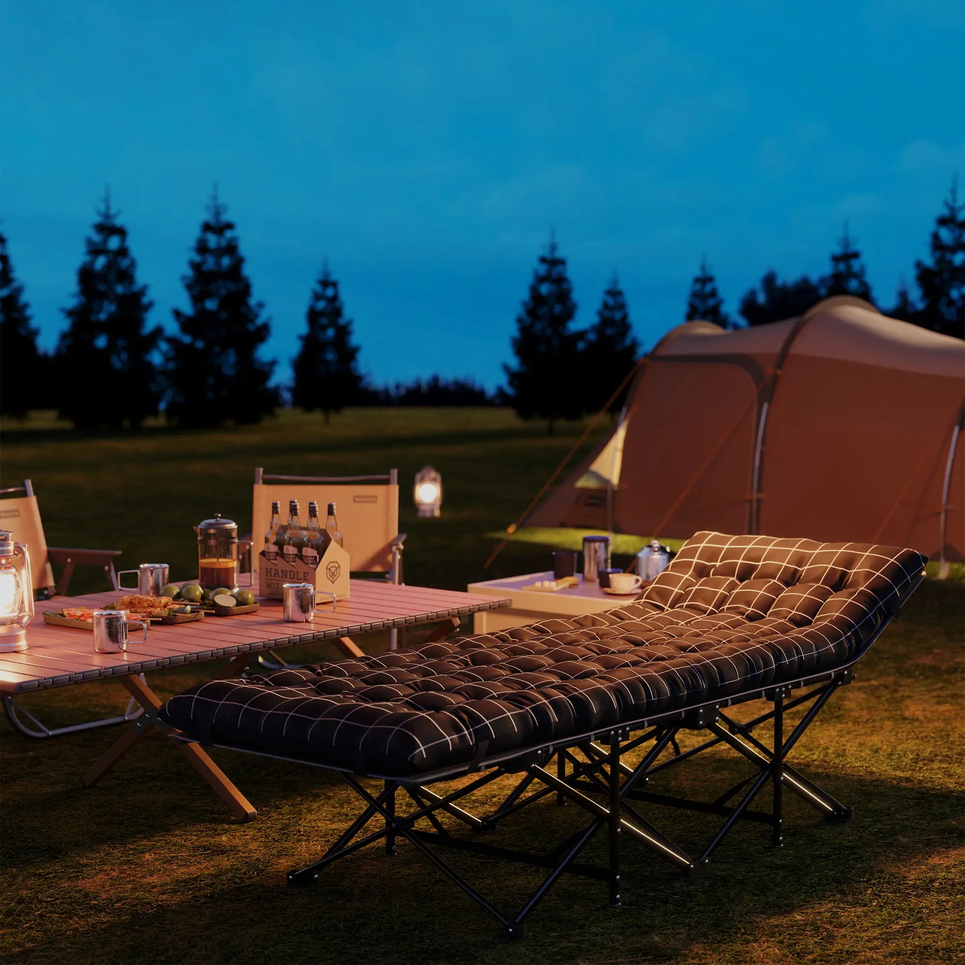 Nancy's Ghilarza Campingbed - Stretcher - Vouwbed - Veldbed - Zwart - ± 190 x 65 x 35 cm