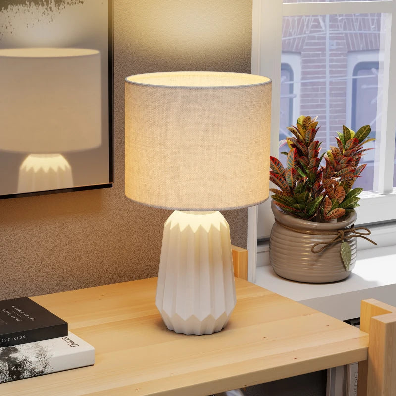 Nancy's Paliano Tafellamp - Nachtlamp - E27 Fitting - Keramiek / Linnen - Wit