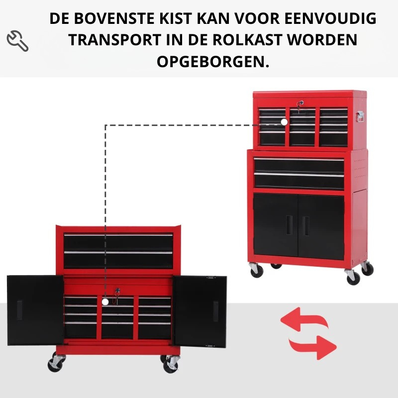 Nancy's Nebbiuno Werkplaatswagen - Gereedschapswagen - Gereedschapskist - Rood - Staal - ± 60 x 35 x 110 cm