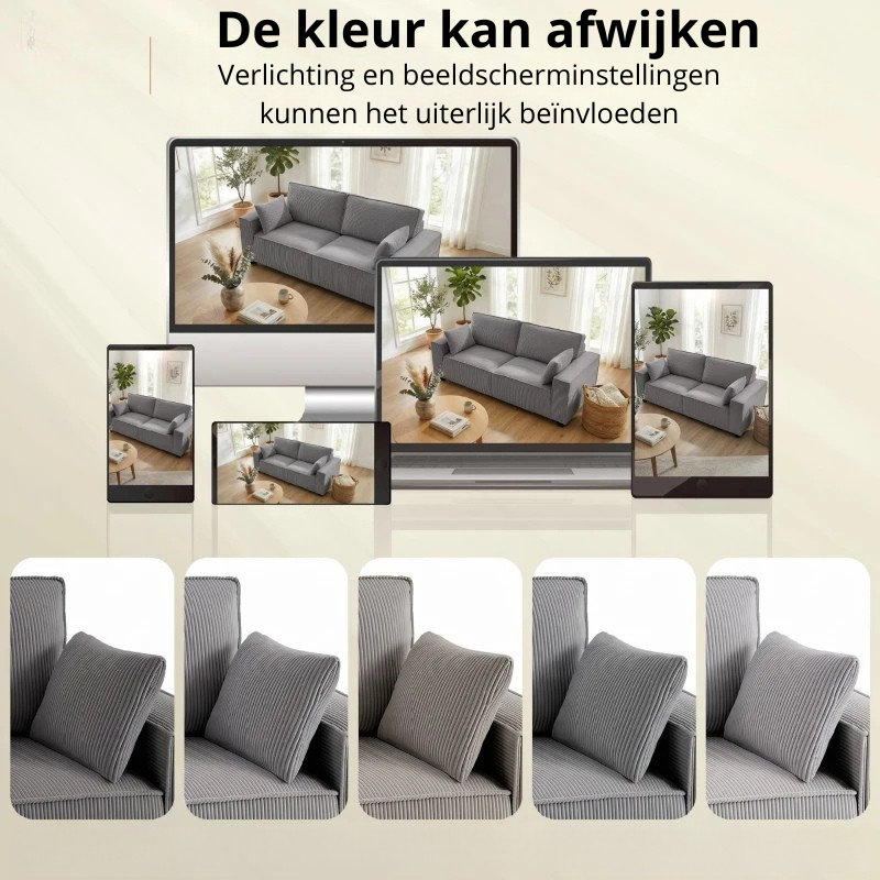 Nancy's Seminara 3-Zitsbank - Zitbank - Woonkamerbank - Lichtgrijs - Corduroy - ± 220 x 80 x 90 cm