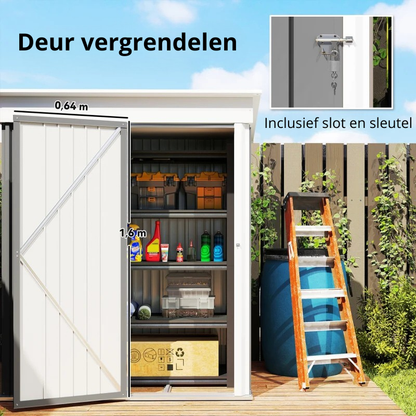 Nancy's Pelago Opbergschuur - Tuinschuur - Gereedschapsschuur - Tuinhuisje - Grijs - Staal - ± 160 x 95 x 163/181 cm