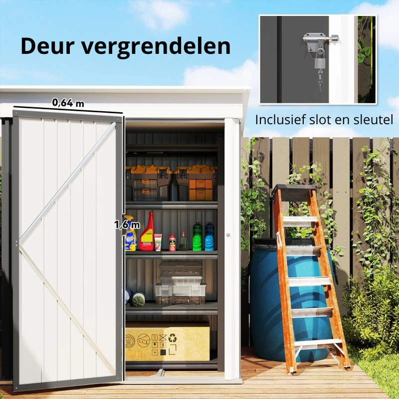 Nancy's Pellaro Opbergschuur - Gereedschapsschuur - Tuinschuur - Donkergrijs - Staal - ± 16 x 95 x 163/181 cm