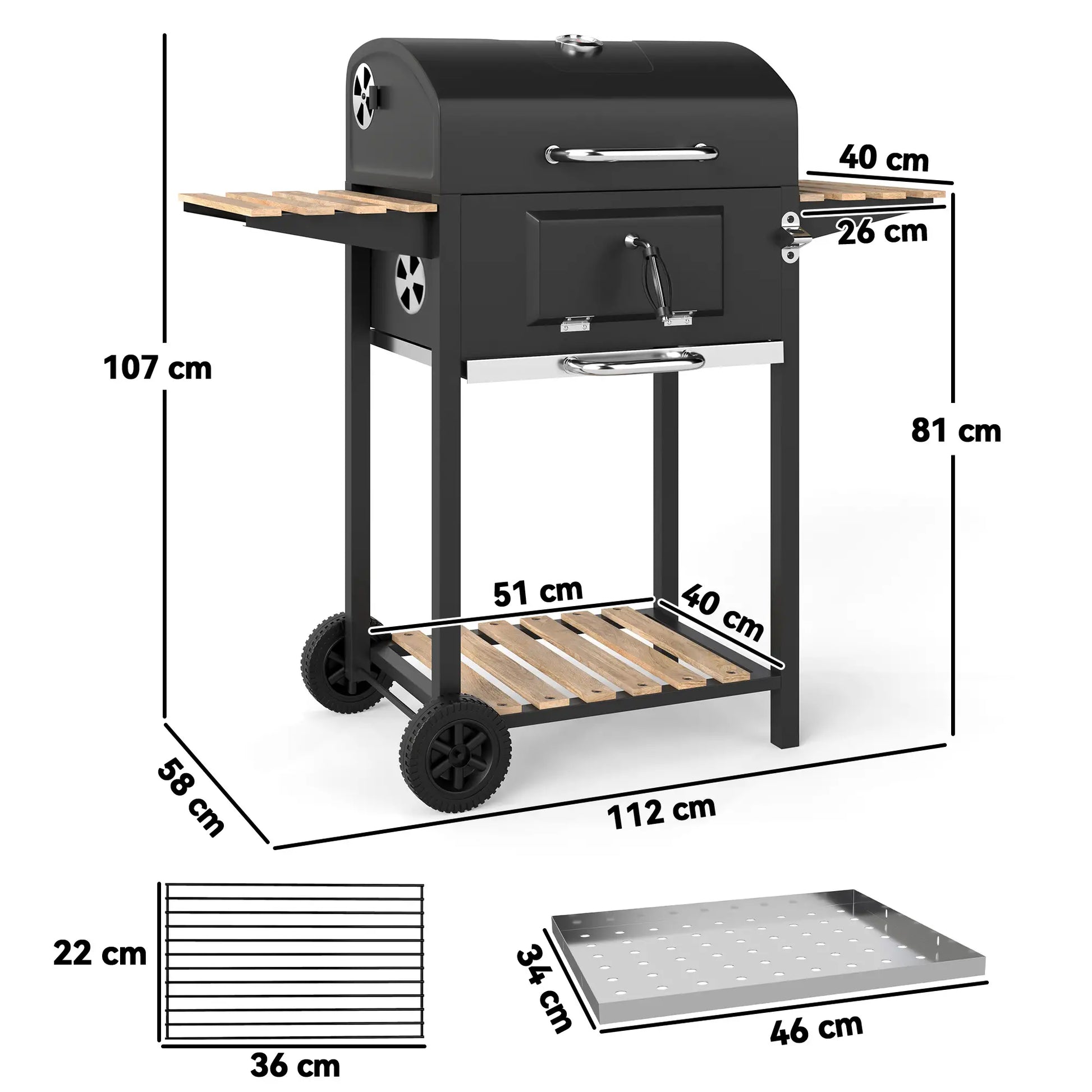 Nancy's Ferentino Barbecue - Houtskool - Grill - BBQ - Zwart / Hout