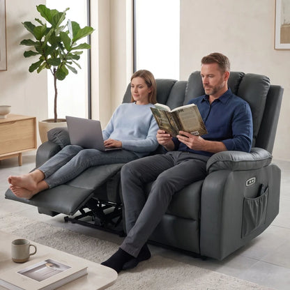 Nancy's Valpelline Dubbele Massagestoel - Massagefauteuil - Bioscoopstoel - Relaxfauteuil - 2 Personen - Grijs - Kunstleer