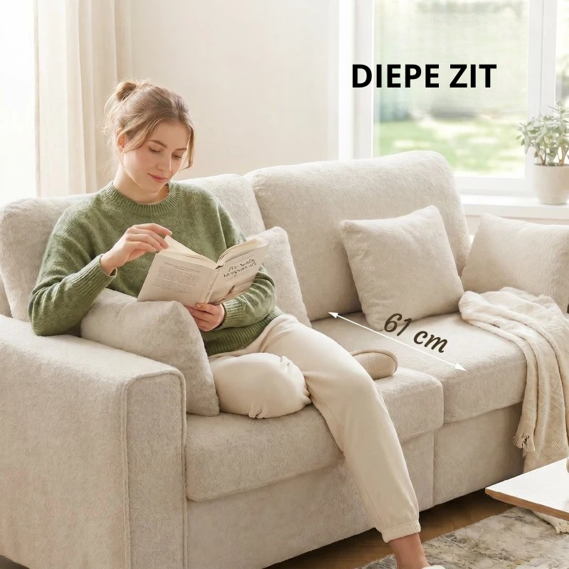 Nancy's Semogo 3-Zitsbank - Woonkamerbank - Zitbank - Beige - Fluweel - ± 210 x 85 x 90 cm