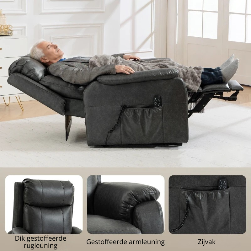 Nancy's Roncone Sta op Stoel - Opsta Stoel - Seniorenstoel - Elektrische Fauteuil - Zwart - Kunstleer