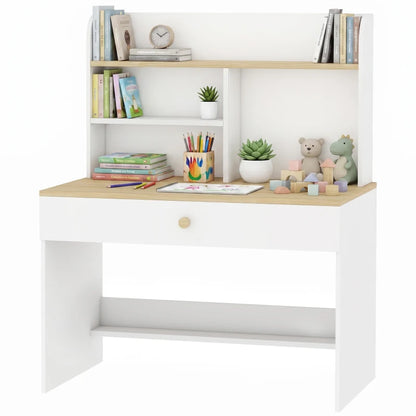 Nancy's Torchiara Kindertafel - Kinderbureau - Opbergruimte - Wit / Houtlook - 80 x 50 x 100 cm