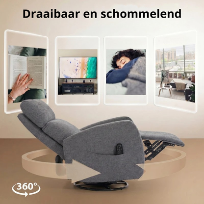 Nancy's Spiazzo Massagestoel - Relaxfauteuil - Draaibaar - Schommelfunctie - Vibratie + Warmte - Donkergrijs - Chenille