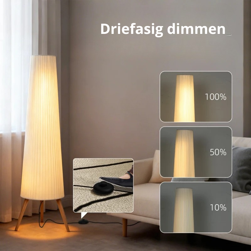 Nancy's Parrano Vloerlamp - Staande Lamp - LED-Lamp - Dimbaar - Wit - Staal / Hout
