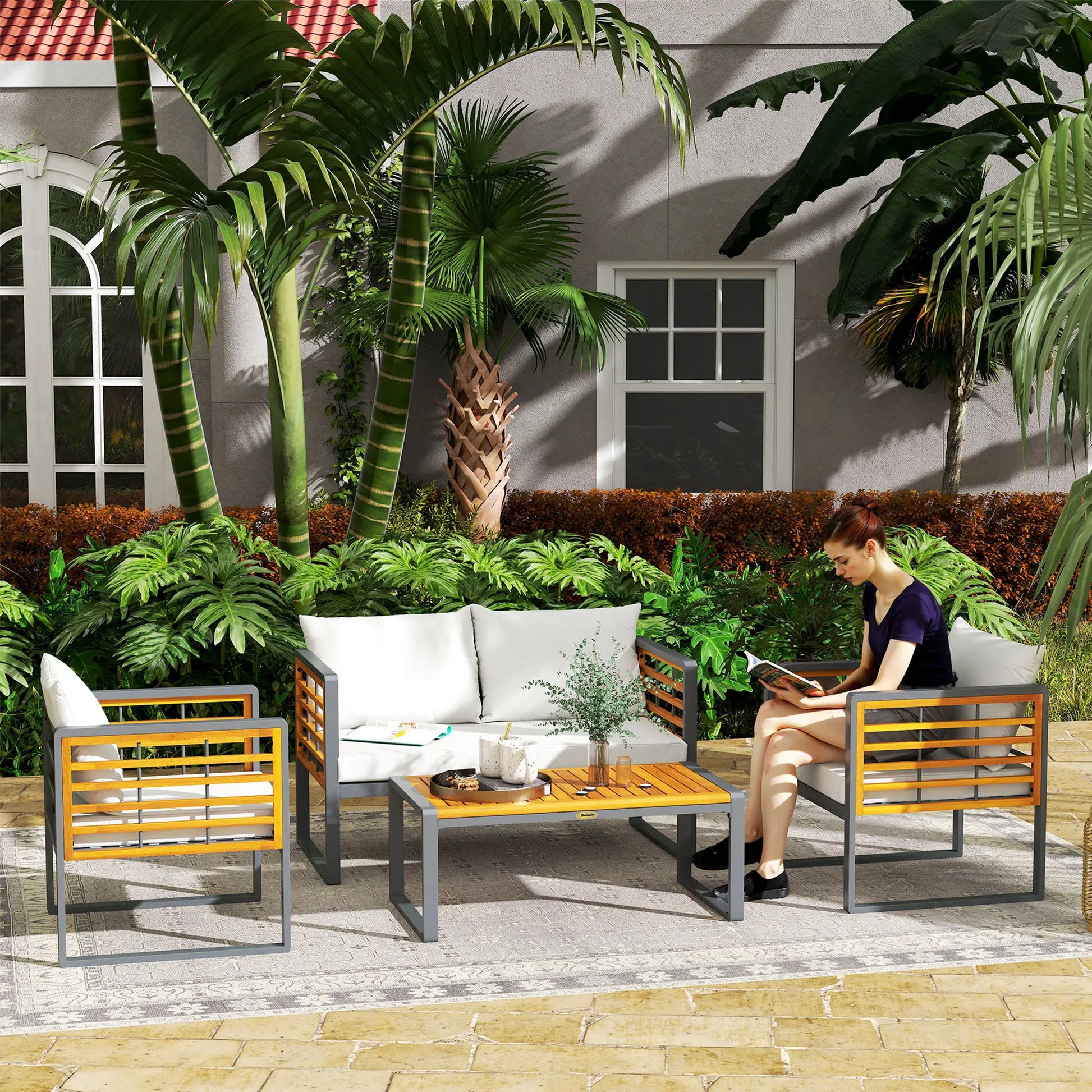 Nancy's Gavirate Loungeset - Tuinset - Tuinmeubelset - Beige / Grijs - Acaciahout