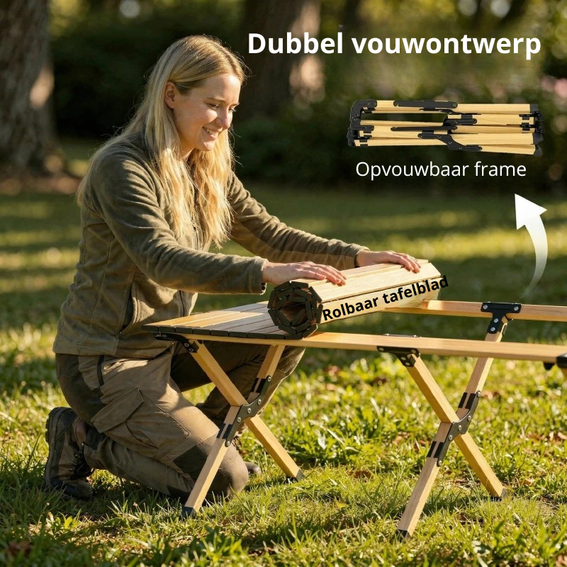 Nancy's Solesino Picknicktafel - Campingtafel - Kampeertafel - Eiken - Aluminium - ± 115 x 60 x 45 cm