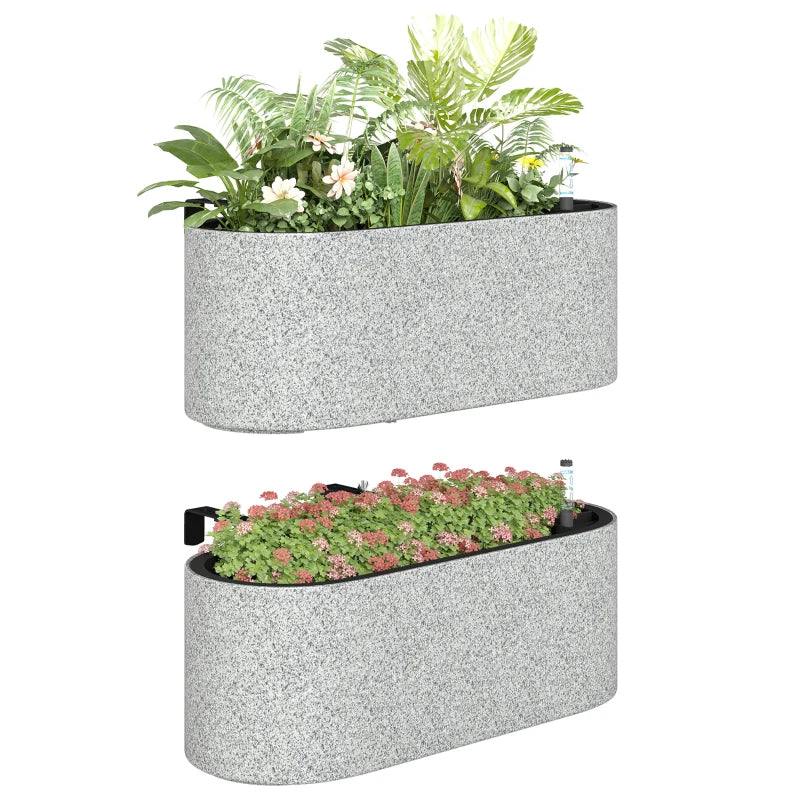 Nancy's Rigoli Plantenbakken Set van 2 - Bloembakken - Hangend of staand - Zelfbewateringssysteem - Grijs - Kunststof - ± 40 x 15 x 15 cm