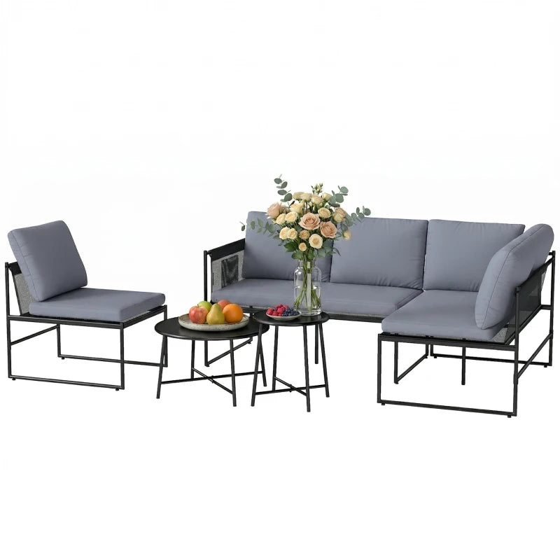 Nancy's Sorrento Loungeset - 5-Delige Tuinmeubelset - Lounge Set - Tuin Set - Grijs / Zwart