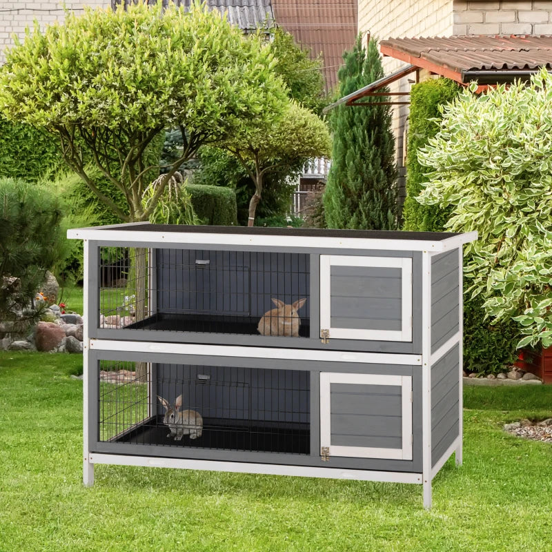Nancy's Pistoia Dierenverblijf - Dierenhok - Konijnenhok - Weerbestendig - Grijs - Dennenhout - ± 135 x 50 x 95 cm