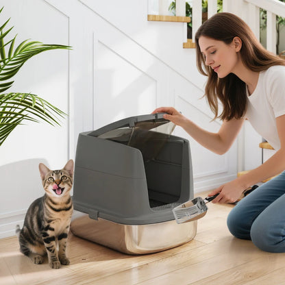 Nancy's Tambre Kattenbak - Katten WC - Katten Toilet - Aanpasbare opstelling - Grijs - RVS / Kunststof - ± 50 x 40 x 40 cm