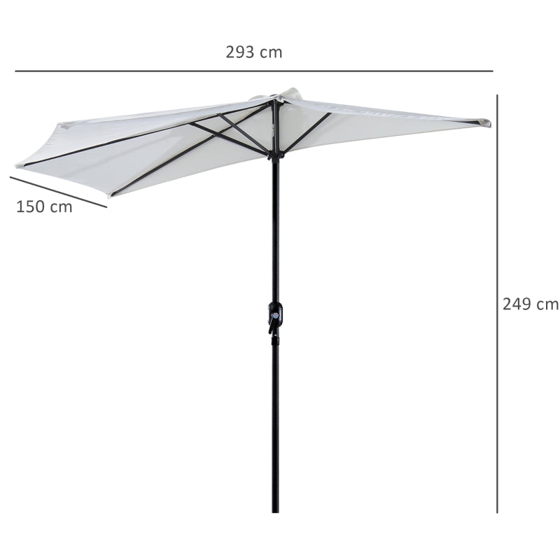 Nancy's Vacaville Parasol - Garden umbrella - Sun protection - Half round - Crank - Aluminum - Half round - Cream white - Black - ± 300 x 150 cm