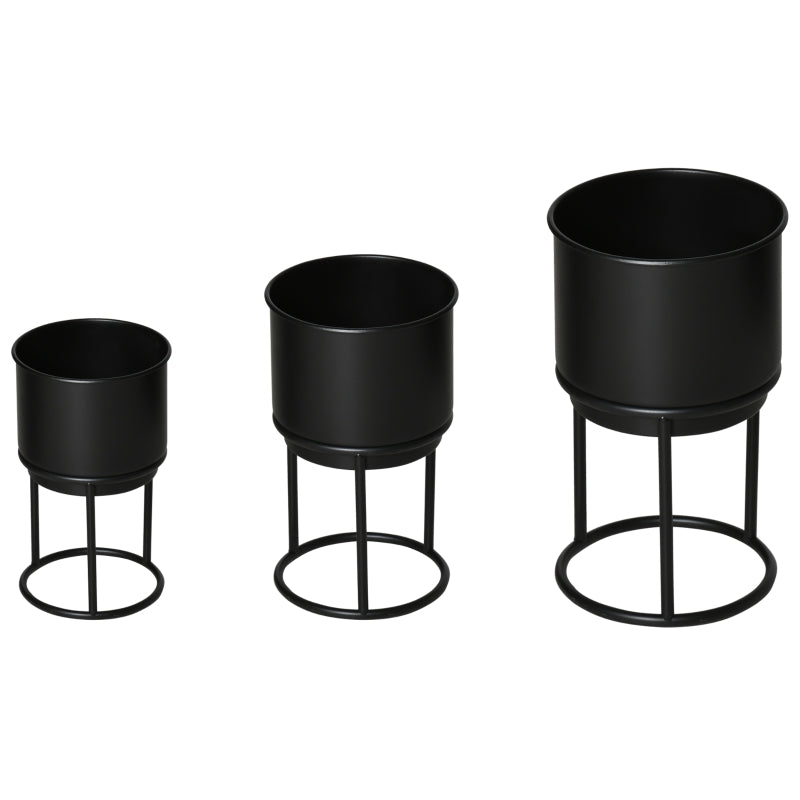 Nancy's Pozuelo Flower Pot - Set of 3 Flower Pots - Plant Stand - Black - Steel