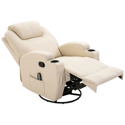 Nancy's Alleghe Massagestoel - Relaxstoel - Relaxfauteuil - Schommelfunctie - Verstelbare Rugleuning - Draaibaar - Créme - Kunstleer