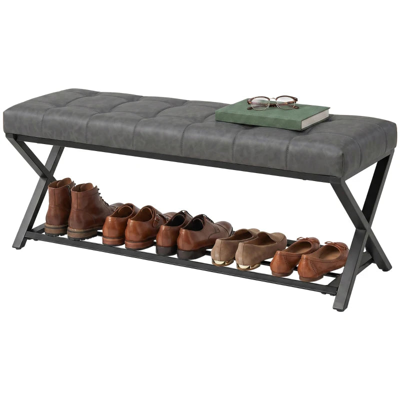 Nancy's Sperlonga Schoenenbank - Schoenenrek - Open opbergruimte - Grijs / Zwart - ± 110 x 35 x 45 cm