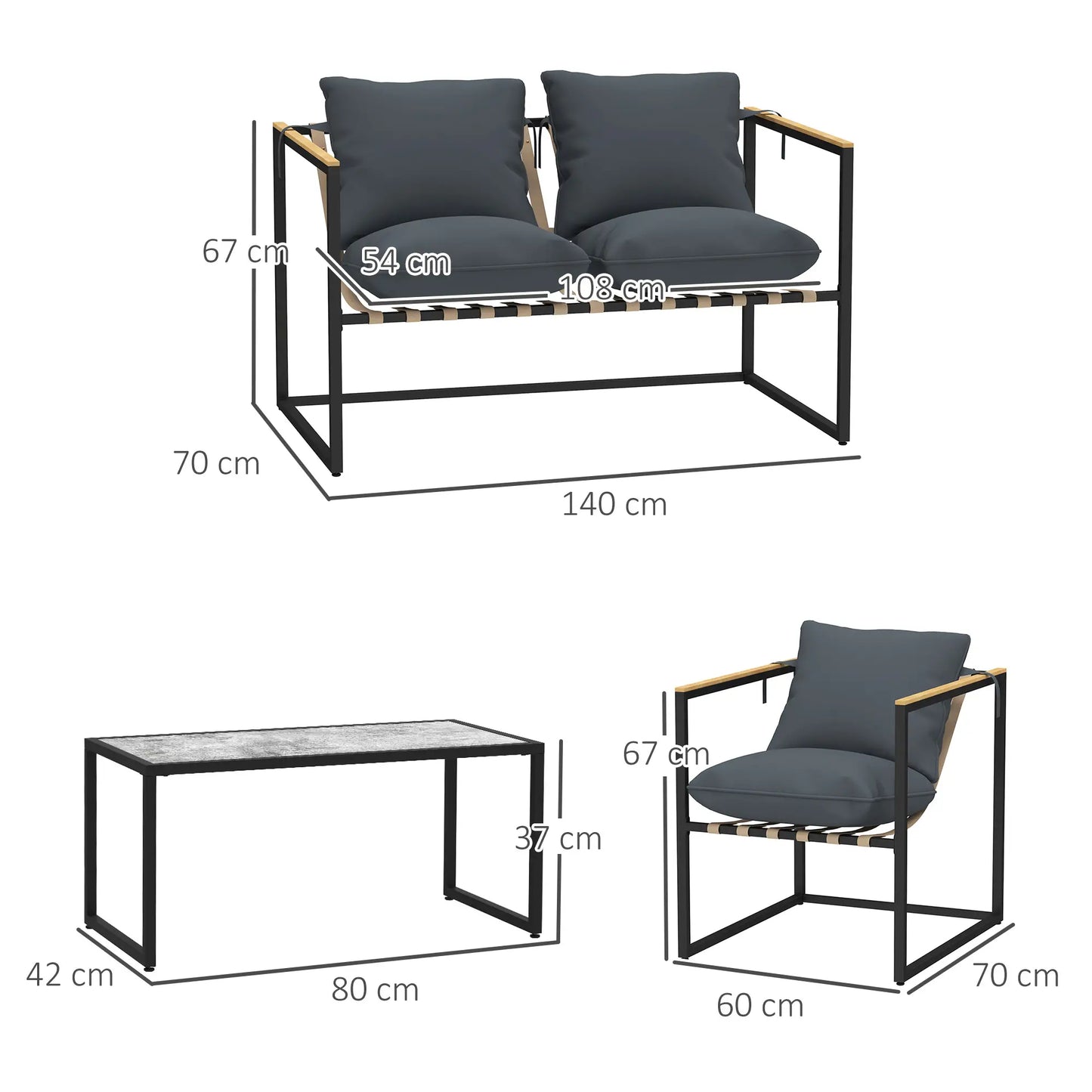 Nancy's Longra Loungeset 4-Delig - Tuinset - Tuinmeubelset - Grijs / Zwart/ Bruin