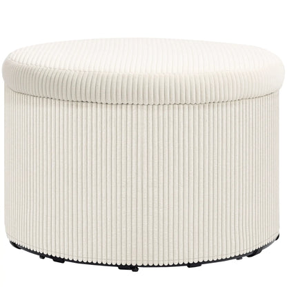 Nancy's Cutigliano Poef - Krukje - Opbergkruk - Beige - Ribfluweel - ± Ø60 x 40 cm