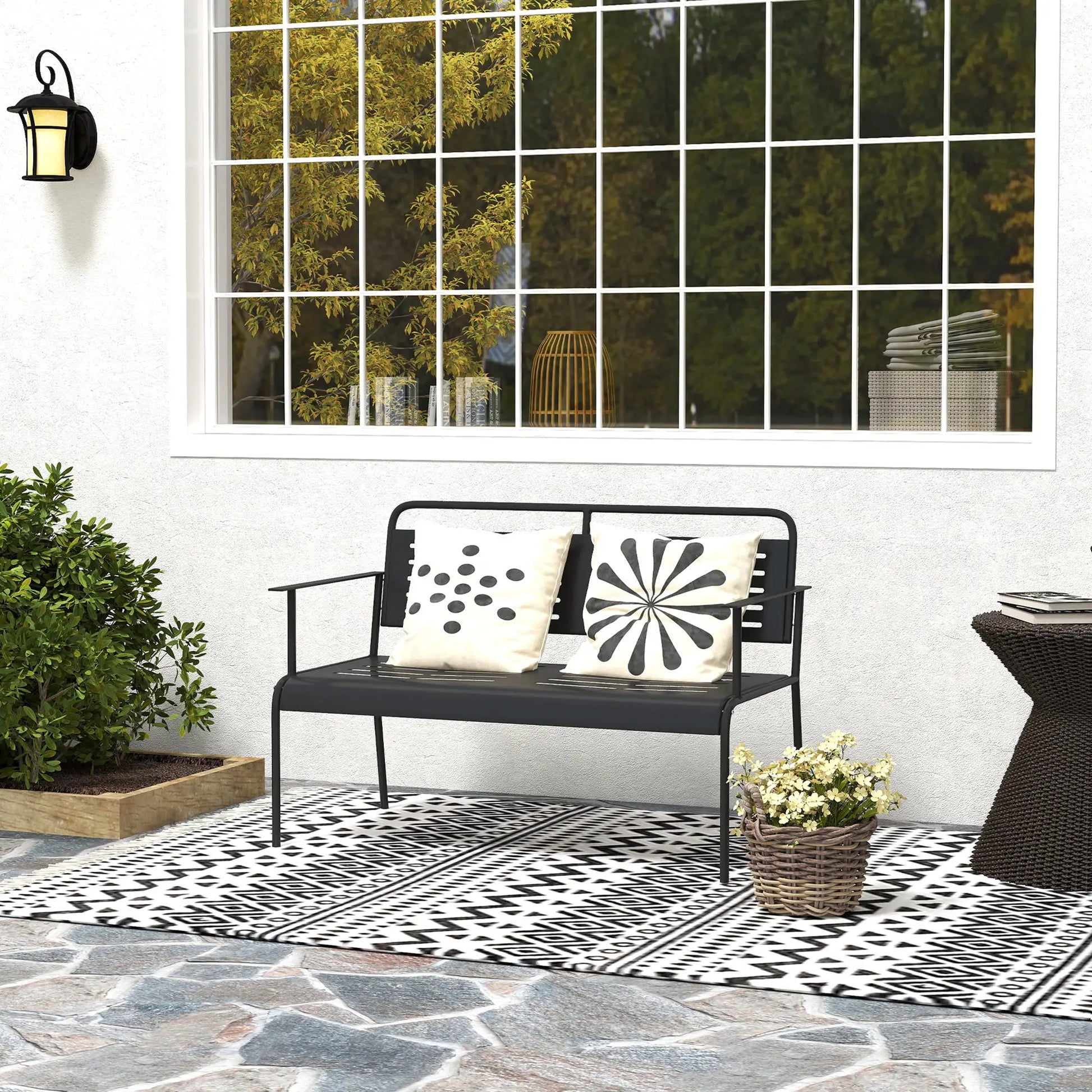 Nancy's Follo Tuinbank - Parkbank - Balkonbank - Zwart - Staal - ± 120 x 65 x 85 cm