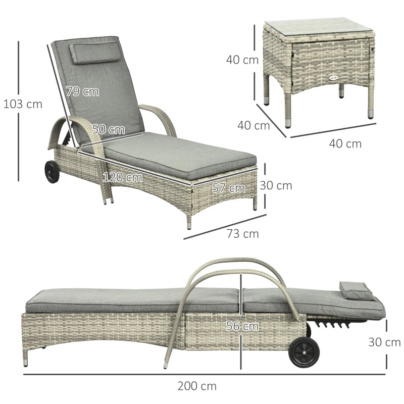 Nancy's Almeida Ligbed - Loungebed - 3-Delige Set van 2 ligbedden + bijzettafel - Rotan - Grijs