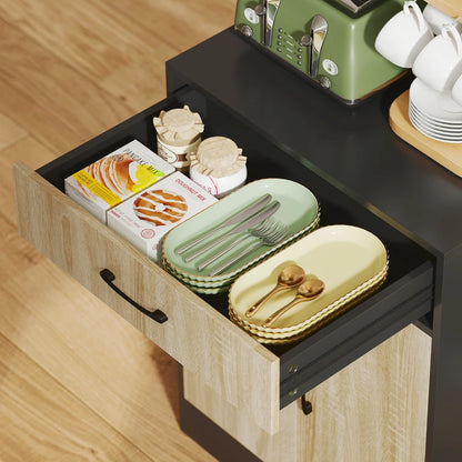 Nancy's Orbetello Keukenkast - Buffetkast - Opbergkast - Hout / Zwart - 60 x 40 x 180 cm