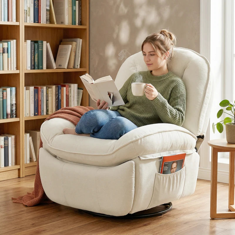 Nancy's Sermide Relaxfauteuil - Loungestoel - Relaxstoel - Fauteuil - Draaibaar - Verstelbaar - Crèmewit - Chenille