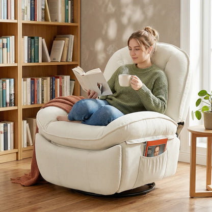 Nancy's Sermide Relaxfauteuil - Loungestoel - Relaxstoel - Fauteuil - Draaibaar - Verstelbaar - Crèmewit - Chenille