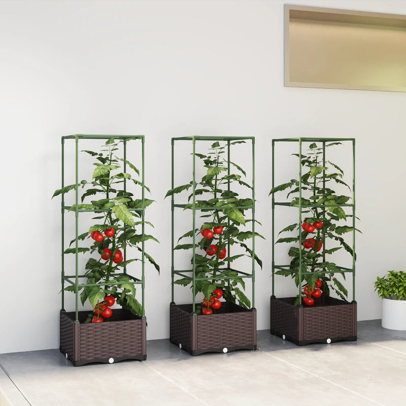 Nancy's Posina Plantenbakken - Verhoogde Bloembakken - Plantenbak met Klimrek - Groen / Donkerbruin - 40 x 40 x 125 cm