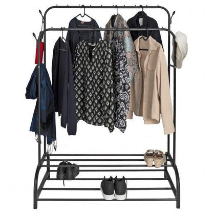 Eleganca Clothes rack with rods and hooks - Black - Steel - 2 Shoe shelves