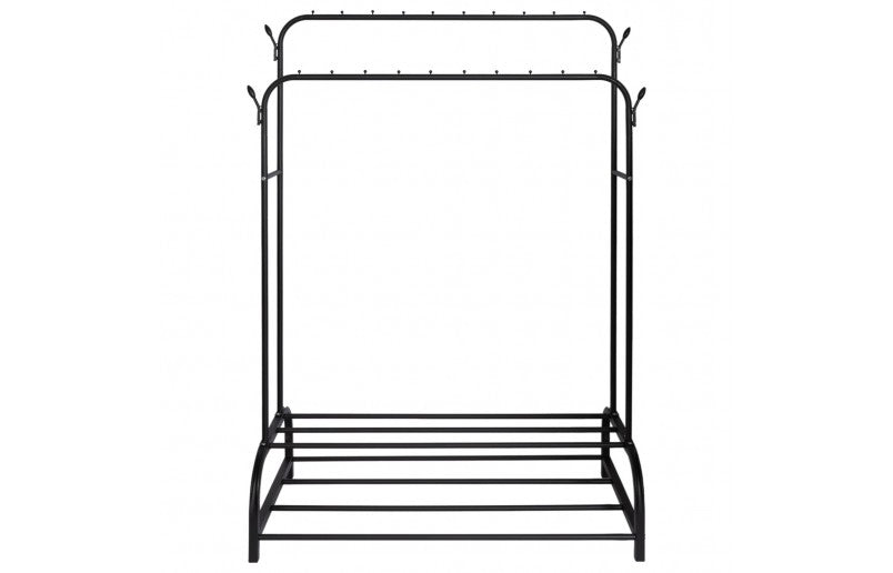 Eleganca Clothes rack with rods and hooks - Black - Steel - 2 Shoe shelves