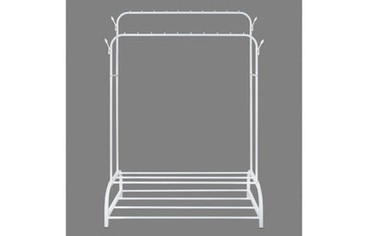 Eleganca Clothes rack with rods and hooks - White - Steel - 2 Shoe shelves