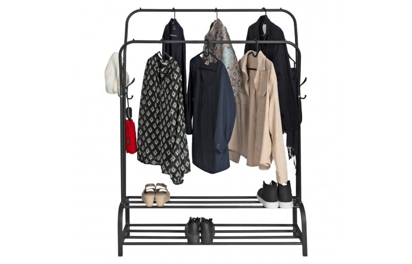 Eleganca Clothes rack - 2 rods and shoe shelves - Black - Steel