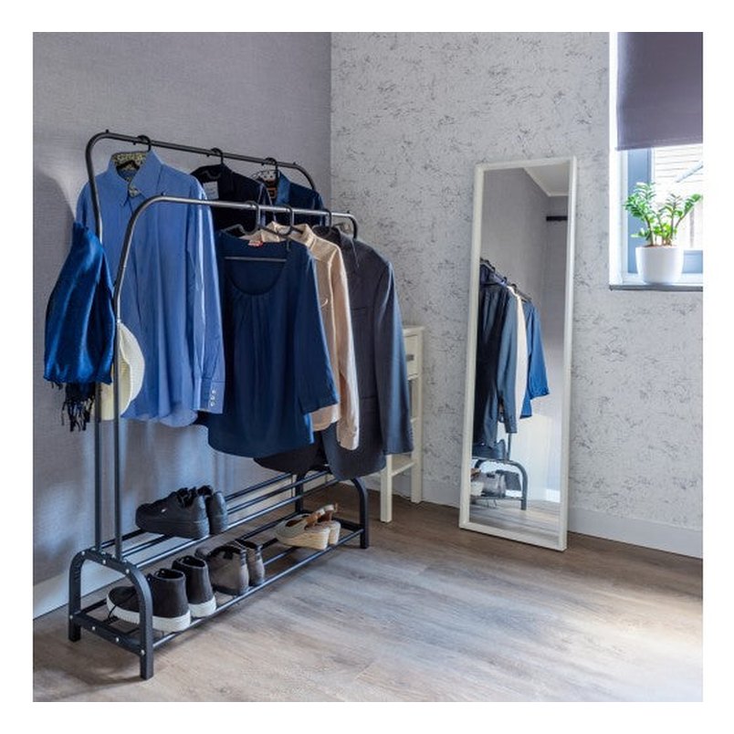 Eleganca Kledingrek - 2 stangen en schoenenplanken - Zwart - Staal
