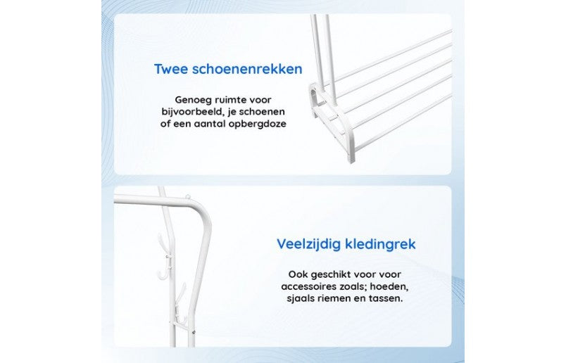 Eleganca Kledingrek - 2 stangen en schoenenplanken - Wit- Staal