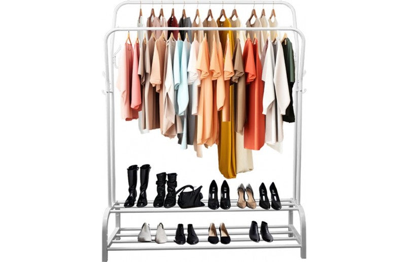 Eleganca Clothes rack - 2 rods and shoe shelves - White - Steel