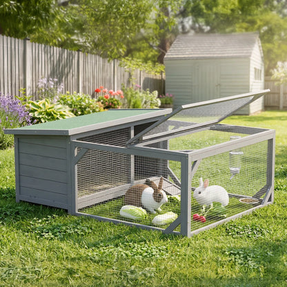 Nancy's Sondalo Dierenverblijf - Konijnenhok - Dierenhok - Grijs / Groen - Dennenhout - ± 125 x 100 x 50 cm