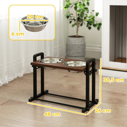 Nancy's Pescara Voerbank - Hondenvoerbak - Drinkbak - In hoogte verstelbaar - Zwart / Bruin - ± 50 x 25 x 35 cm