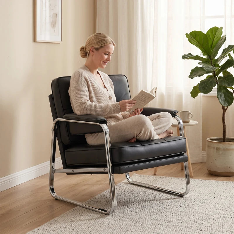 Nancy's Spert Fauteuil - Relaxstoel - Waterafstotend PU-Leer - Zwart / Zilver
