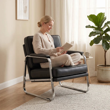 Nancy's Spert Fauteuil - Relaxstoel - Waterafstotend PU-Leer - Zwart / Zilver