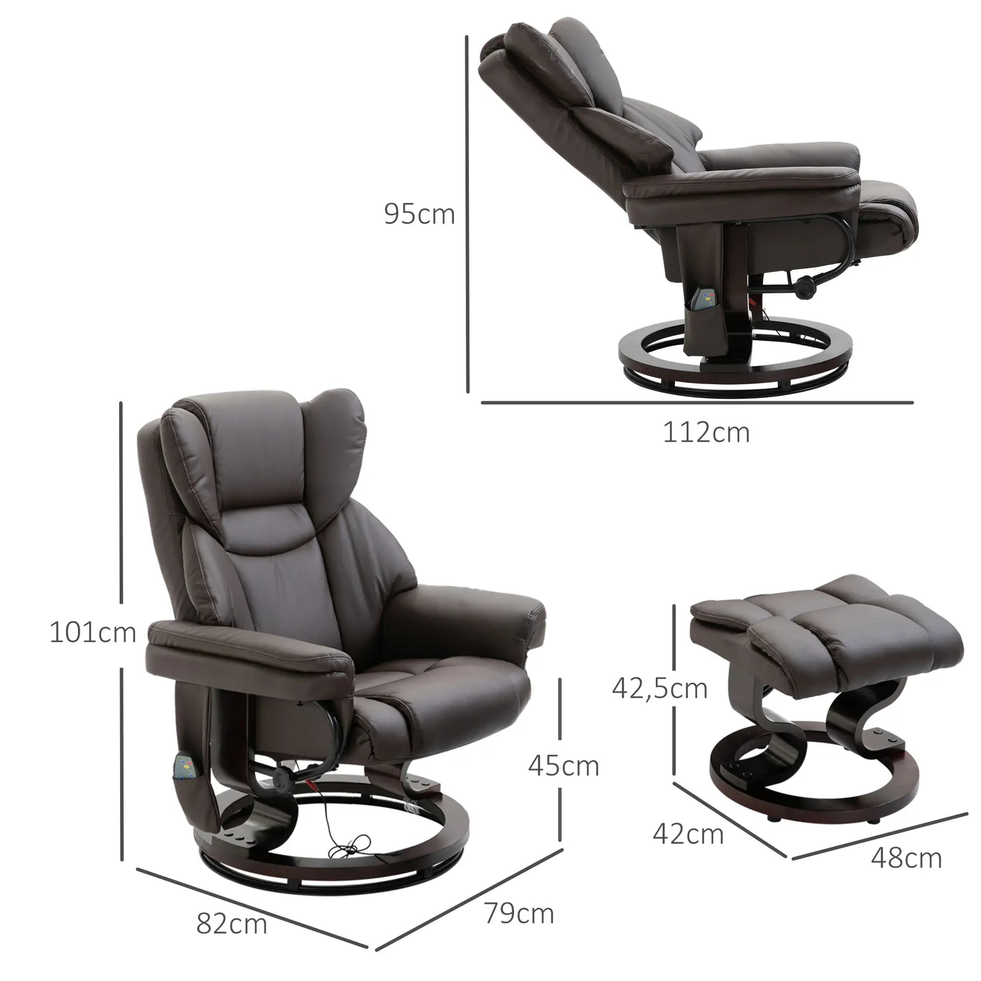 Nancy's Gonzola Massagestoel - Relaxfauteuil - Relaxstoel - Verstelbare rugleuning - Draaibaar - Bruin - Kunstleer