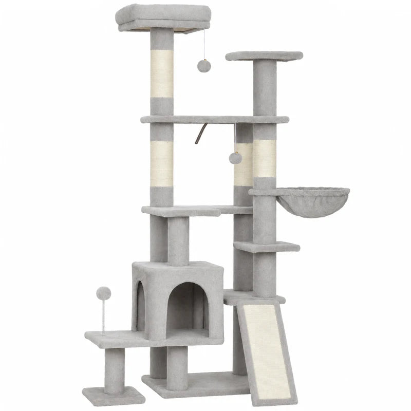 Nancy's Tortolì Krabpaal - Kattenboom - Klimboom met 5 verdiepingen - Grijs / Crèmewit - 78 x 40 x 152 cm