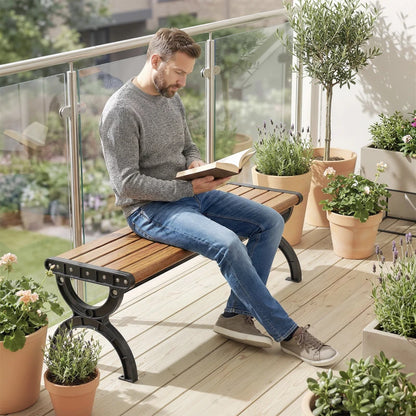 Nancy's Rezzo Tuinbank - Parkbankje - Balkonbank - Hout / Zwart - ± 125 x 40 x 40 cm