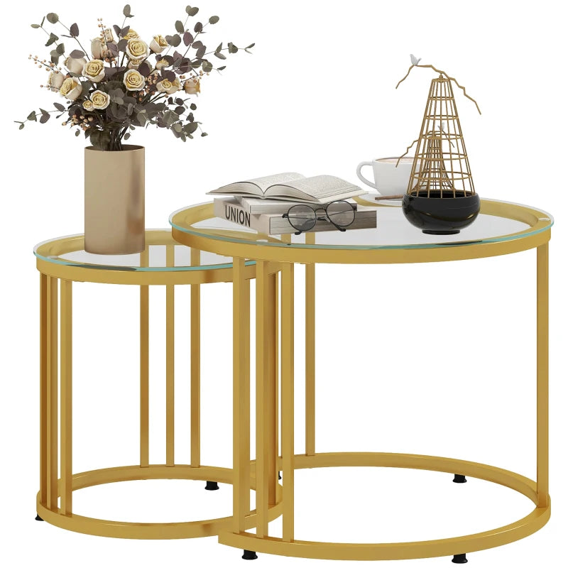 Nancy's Bragado Salontafel Set - Bijzettafels - Koffietafel - Goud - Glas / Staal